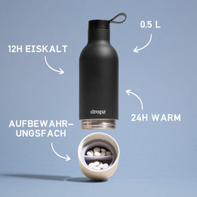 dropz Flasche Black - 0.5 L mit Aufbewahrungsfach