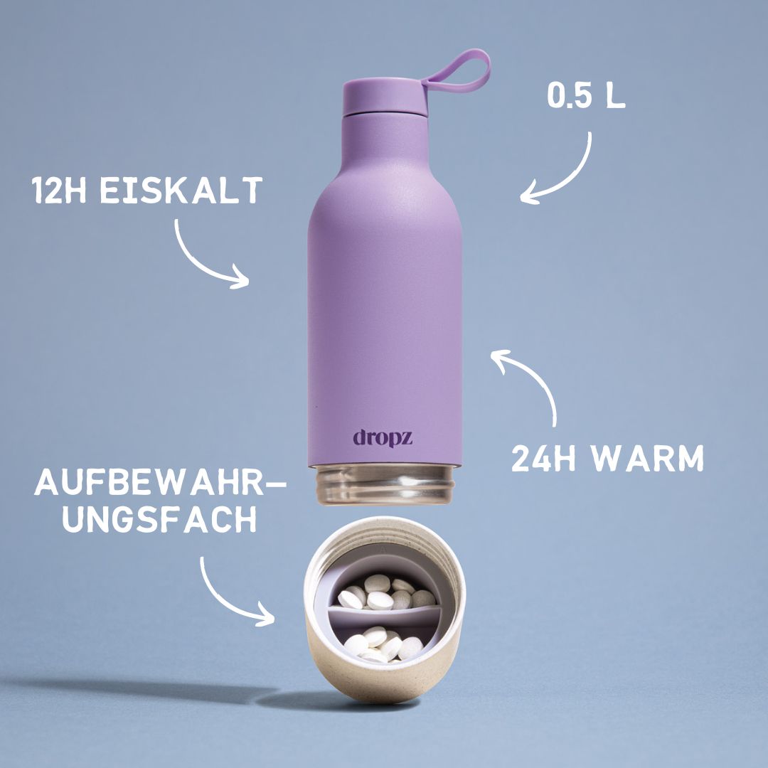 dropz Flasche lavendel - 0.5 L mit Aufbewahrungsfach