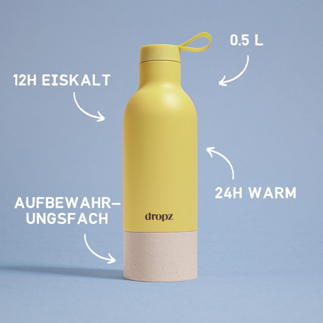 dropz Flasche Yellow - 0.5 L mit Aufbewahrungsfach