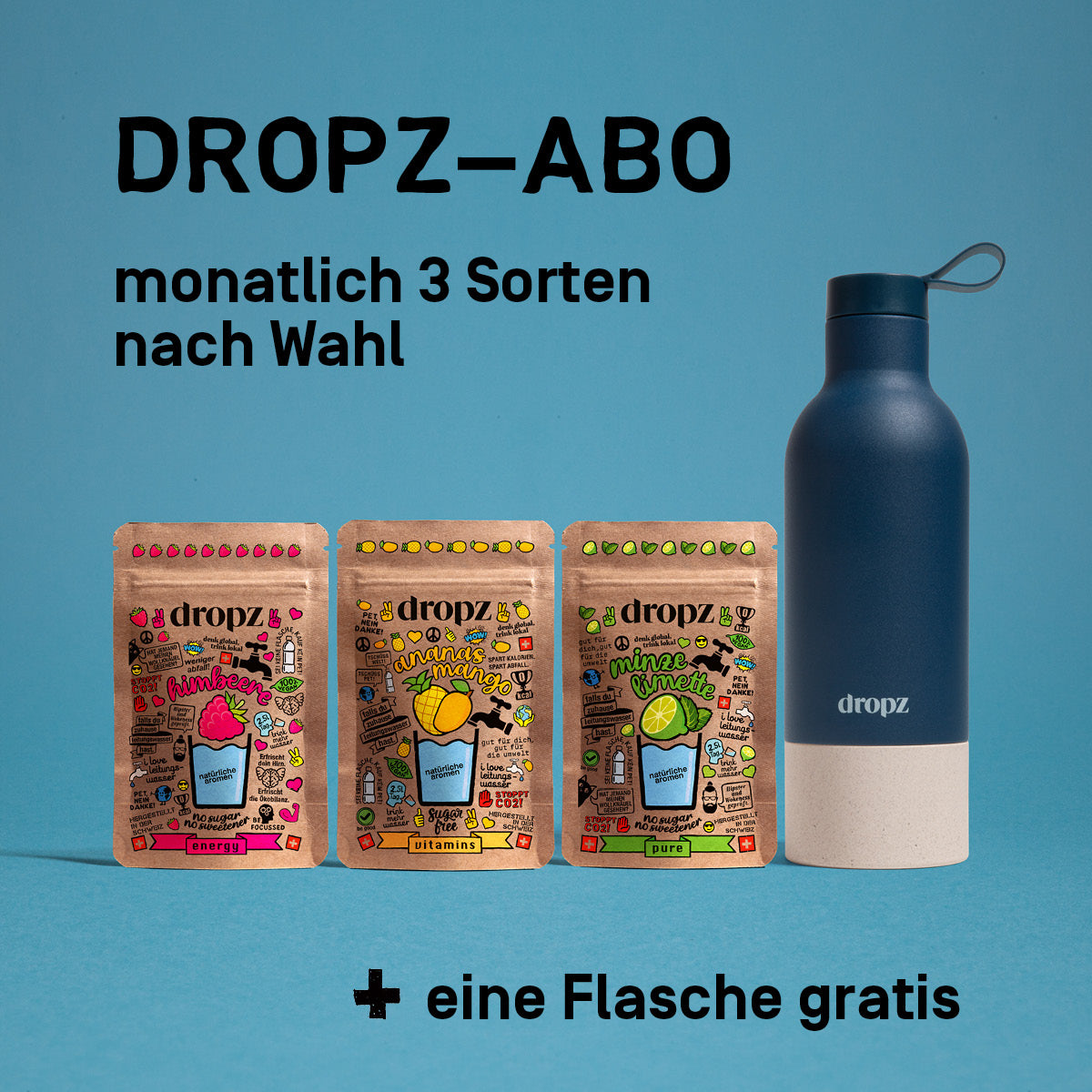 dropz Abo - monatlich 3 Sorten + eine Flasche gratis